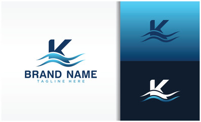 Naklejka premium Letter K logo with wave design template