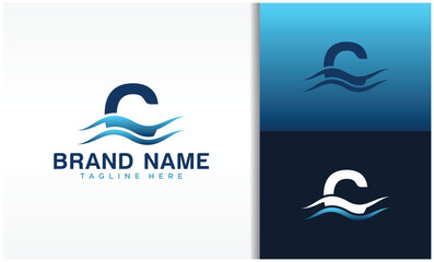 Letter c logo with wave design template
