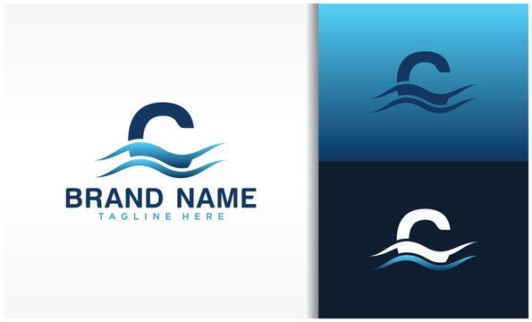 Letter c logo with wave design template