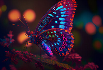 Fototapeta na wymiar Butterfly, neon colors. Generative AI.