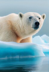 Fototapeta na wymiar Polar Bear on iceberg ice shelf snow sea ocean Antarctica, generative ai 
