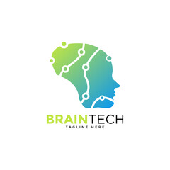 Brain Technology Logo Design Illustration. Digital Technology. Brain Logo Template. vector illustrator