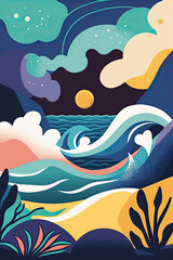 Sea and waves blue colors generative ai illustration