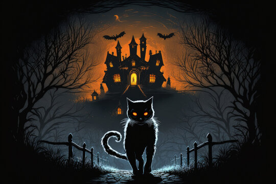 Hd pics photos 2d cat halloween animated hd quality desktop background  wallpaper