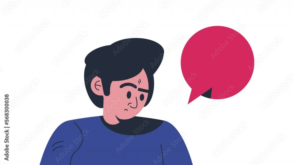 Poster man thinking position with speech bubble