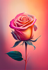 Beautiful red- pink rose on a vibrant background