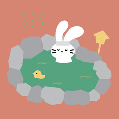 お風呂に入るうさぎのイラスト