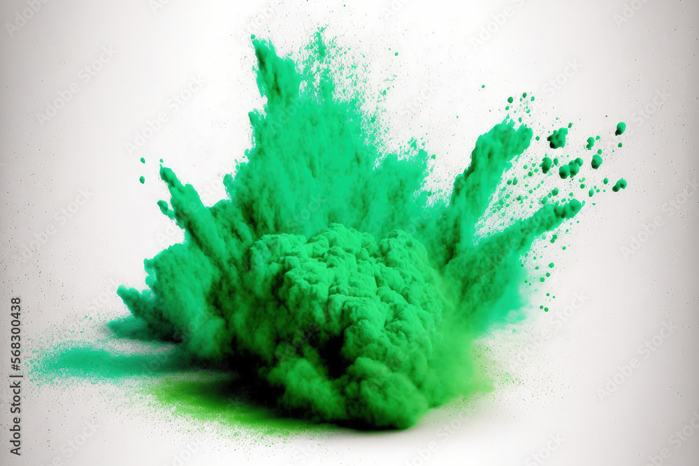 Canvas Prints eruption of green powder against a white background. cloud with color. Bright dust explodes. Color Holi. Generative AI