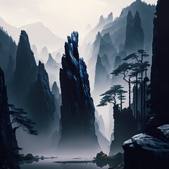 Minimalist representation of mountains in Wulingyuan Scenic Area, China