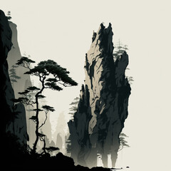 Minimalist representation of mountains in Wulingyuan Scenic Area, China