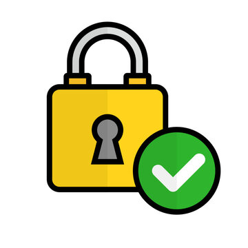 Flat design padlock and check icon. Security and authentication icon. Vector.