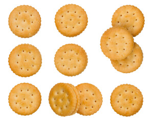 Top view of biscuits isolated on white background .