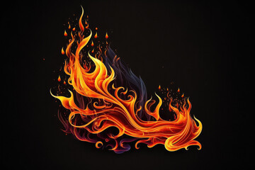 Fire flames on black background. Fiery abstract fire line. Generative AI