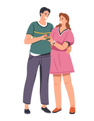 Couple on date smiling and forming heart with hand