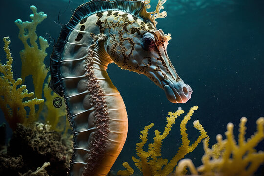 Seahorse of the Mediterranean, Hippocampus guttulatus. Generative AI