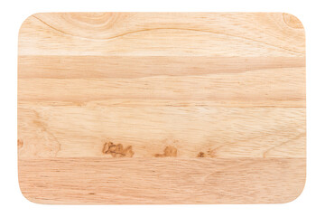 Top view of Wooden cutting board isolated on white background