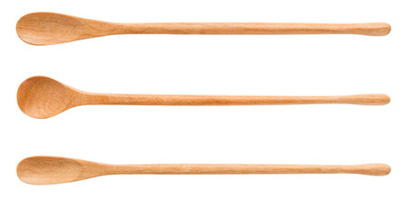 Wooden spoon with long handle isolated on white background