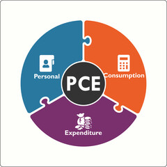 PCE - Personal Consumption Expenditure Acronym. Infographic template with icons and description placeholder