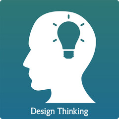 Vector Illustration of Design Thinking. Editable Icon. Human Brain with Bulb