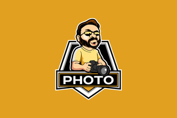 Photographer male cartoon character logo template