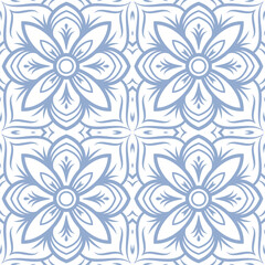 Fototapeta na wymiar Seamless pattern with mandala, blue lines on a white background. ethnic oriental style. Vector illustration.