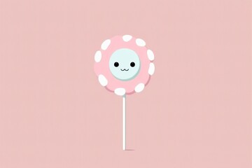 minimalist 2D illustration of a plush pink and white lollipop | soft pop | generative AI