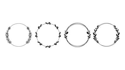 Set  floral frames, borders, wreaths Trendy Line drawing, line art style  ,Hand drawn design elements , Flat Modern design isolated on white background ,Vector illustration EPS 10