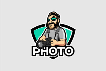 Photographer cartoon character vector logo