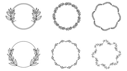 Set  floral frames, borders, wreaths Trendy Line drawing, line art style  ,Hand drawn design elements , Flat Modern design isolated on white background ,Vector illustration EPS 10