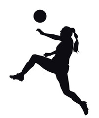 Football woman overhead kick soccer match silhouette vector art
