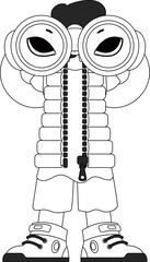 Adept HR specialist man looks through binoculars. HR topic. Newspaper black and white style.