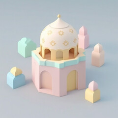 Fototapeta premium Tiny cute isometric mosque emoji, soft pastel colors, 3d icon. Generative AI