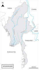 Fototapeta premium Map of Myanmar (Burma) with bored countries. Thailand, Laos, Vietnam, and China
