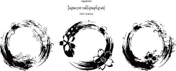 桜　花　和　筆書き　サークル　フレーム　ベクター　 © surface Change