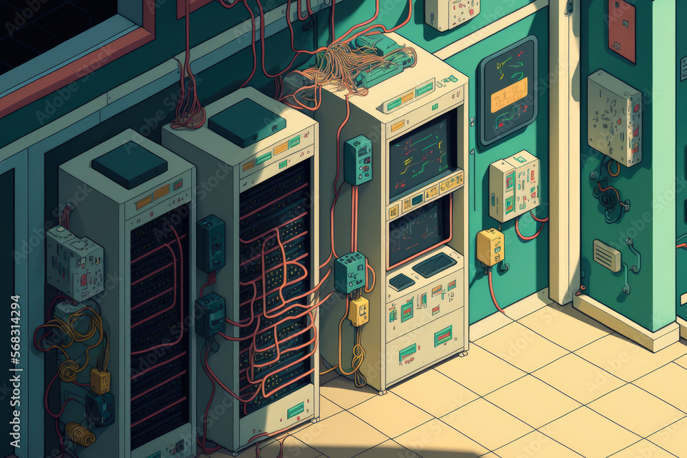 Poster internet and communication network server room. generative ai