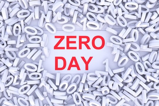ZERO DAY abstract background with scattered binary code 3D illustration