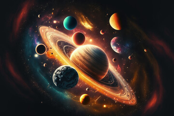 Obraz na płótnie Canvas planets, stars and galaxies in outer space showing the beauty of space exploration. Elements furnished by NASA. Generative AI
