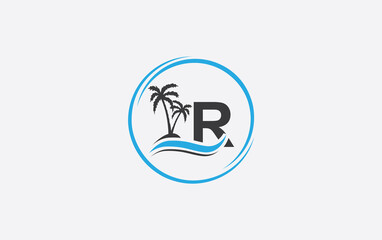 Nature water logo wave and beach tree icon art logo design with the letter and alphabet 