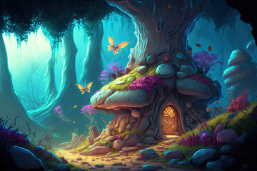 The Fairy Land Digital CG Artwork from a Video Game, Concept Illustration, and a Background in a Realistic Cartoon Style. Generative AI