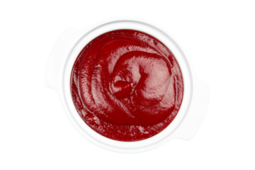 ketchup in saucer, red sauce in plate isolated from background