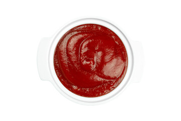 ketchup in saucer, red sauce in plate isolated from background