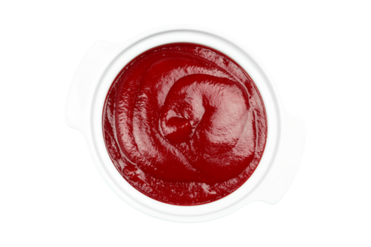 ketchup in saucer, red sauce in plate isolated from background