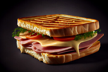 Grilled ham and Swiss sandwich. Generative AI	