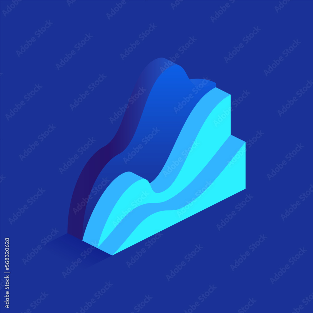 Poster blue curve chart icon in isometric view. wave form business graph, data graphics, statistics diagram