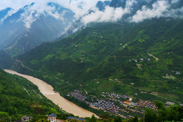 Naklejka premium Ancient villages, rivers and natural beauty in plateau and mountainous areas of Yunnan Province, China
