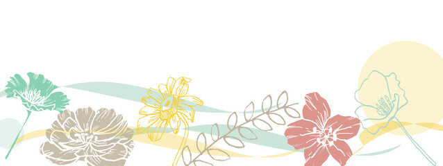 Banner con delicati fiori pastello . illustrazione isolata su sfondo bianco