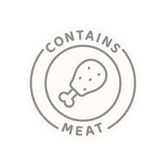 Contains meat vector line label. Food ingredient allergen badge.