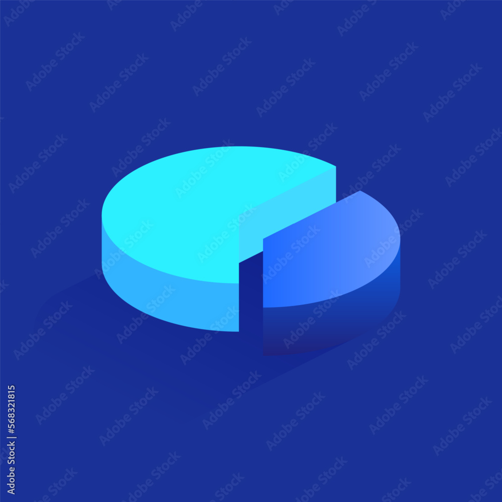 Aufkleber blue pie chart with two slice icon in isometric view. statistics, analytics, growth data graphics, f