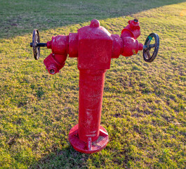 Red fire hydrant on the lawn