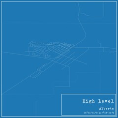 Blueprint Canadian city map of High Level, Alberta.